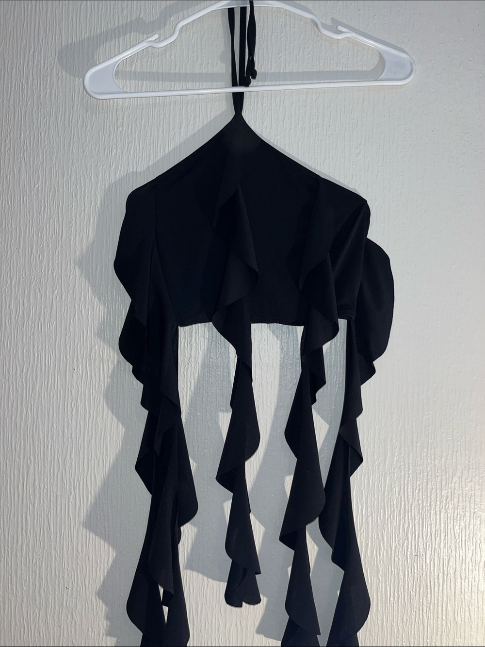 Black Ruffled Halter Crop Top